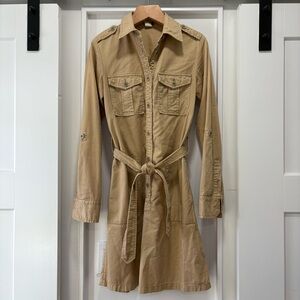 J. Crew Khaki Tan Cotton Utility Belted Shirt Dress Size 0
